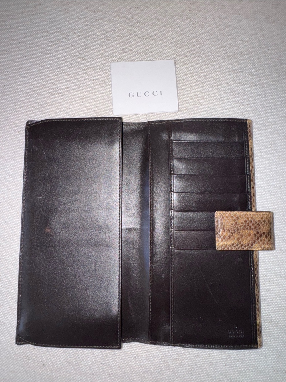 Authentic Gucci Genuine Snakeskin Vintage Neutral Envolope Brown Clutch Wallet - Picture 13 of 16